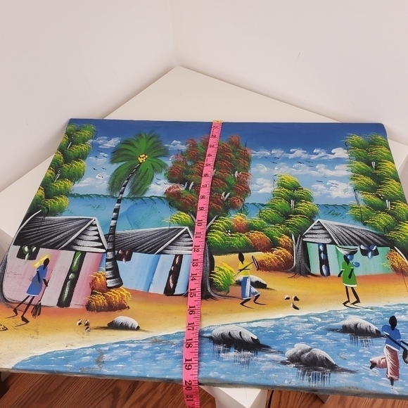 OIL Painting on Canvas from Haiti Colorful Island Vibes Carribean Size 24" X 20" - Picture 4 of 7